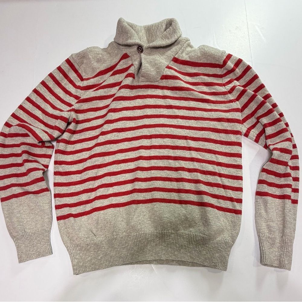 J. Crew Beige and Red Striped Cowl Neck Sweater men’s but oversized women style